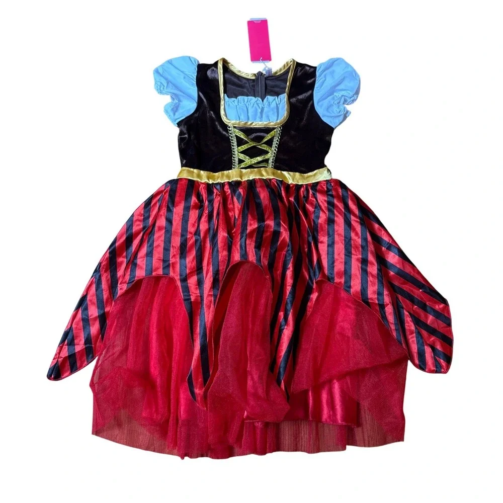 Pirate Costume Kids Red Black Striped Velvet Tulle NWT SIZE 150